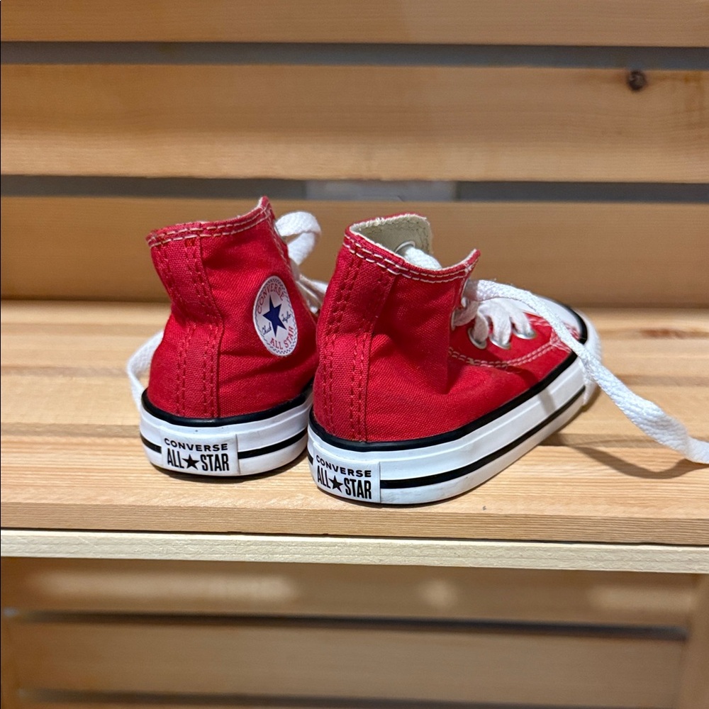 Red High-Top Kids Sneakers with White Laces - Picture 2 of 4
